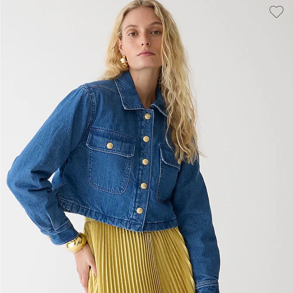 BRAND NEW Jcrew Cropped denim puffer jacket XXS